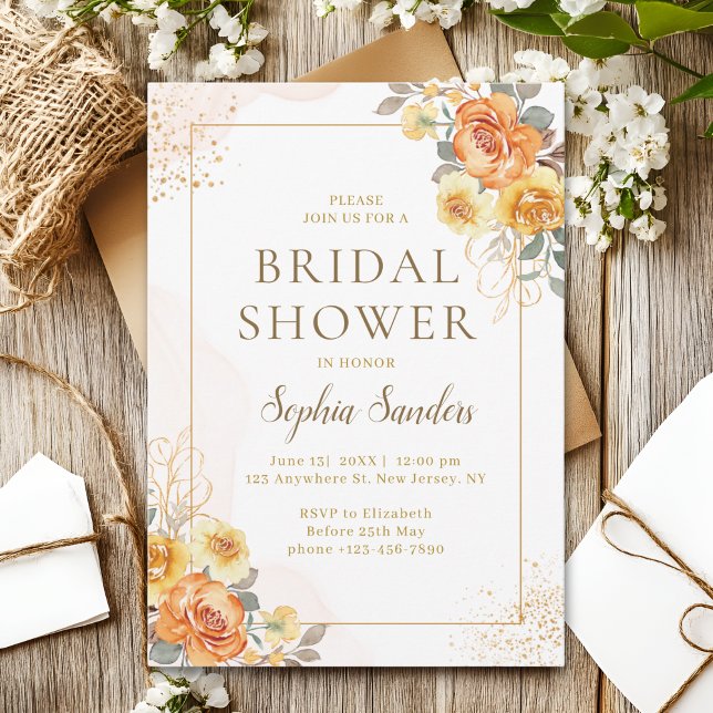 Invitación Spring Bridal Shower With Orange Flowers  (Subido por el creador)