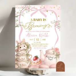 Invitación Spring Bunny Tea Baby Is Brewing Baby Shower