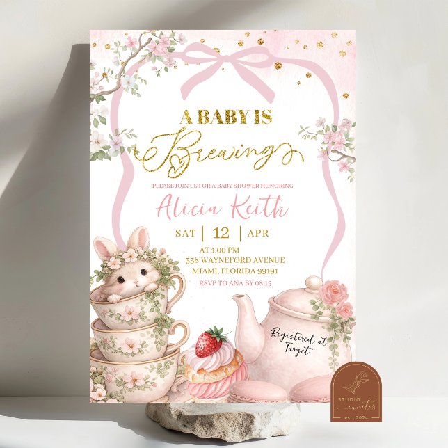 Invitación Spring Bunny Tea Baby Is Brewing Baby Shower (Subido por el creador)