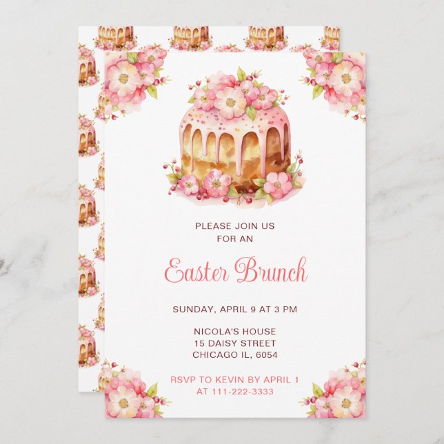 Invitación Spring Cake Easter Brunch (Anverso / Reverso)