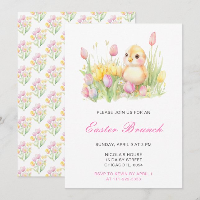 Invitación Spring Chick Easter Brunch (Anverso / Reverso)