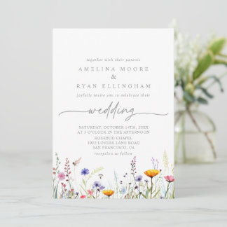 Invitación Spring Colorful Wildflower Front & Back Wedding