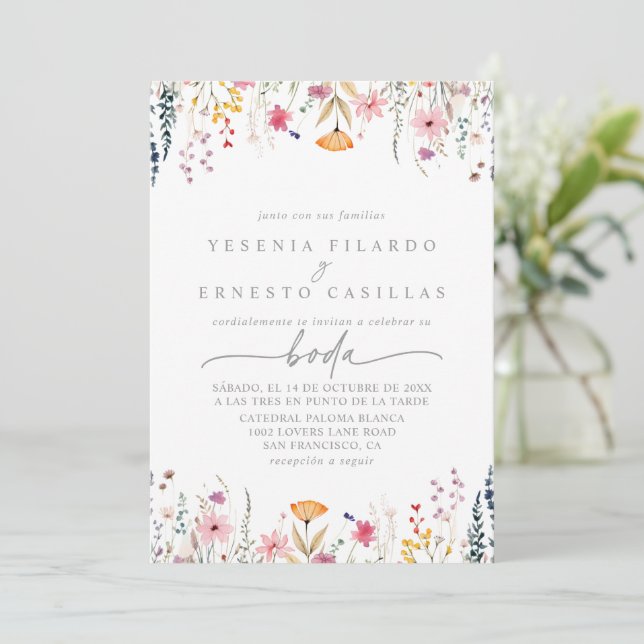 Invitación Spring Colorful Wildflower Spanish Wedding (Anverso de pie)