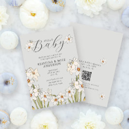 Invitación Spring Daffodil Código QR Hola Baby Shower