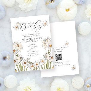 Invitación Spring Daffodil Código QR Hola Baby Shower