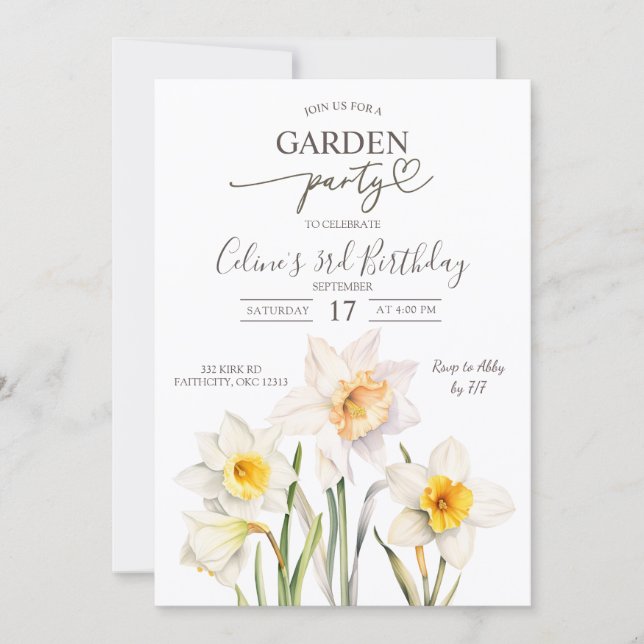 Invitación Spring Daffodil Garden Birthday Party (Anverso)
