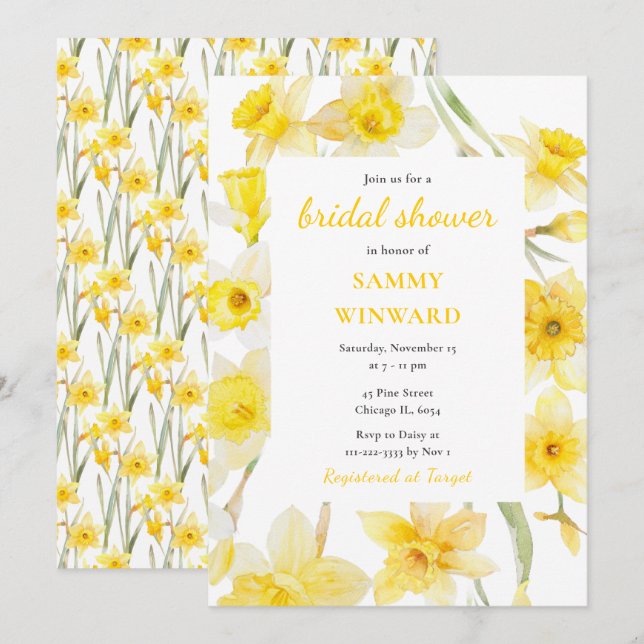 Invitación Spring Daffodils Bridal Shower (Anverso / Reverso)