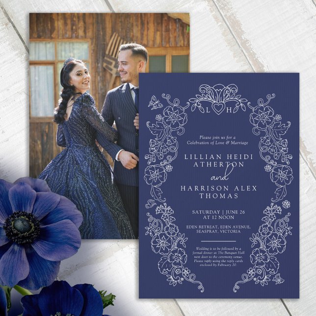 Invitación Spring Fleur de lis boda azul marino (Subido por el creador)
