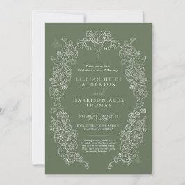 Invitación Spring Fleur de lis boda sage verde blanco