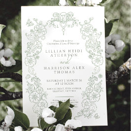 Invitación Spring Fleur de lis boda sage verde blanco
