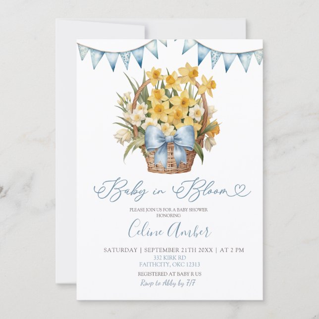 Invitación Spring Floral Blue Coquette Baby Shower (Anverso)