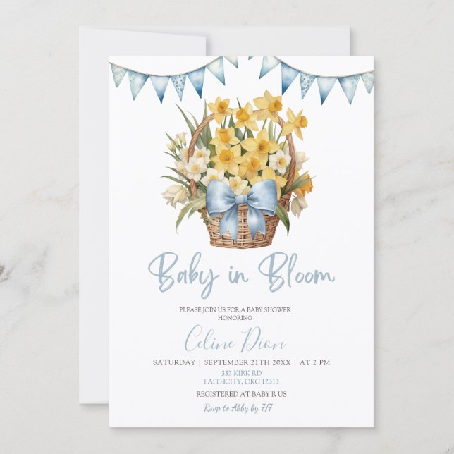 Invitación Spring Floral Blue Coquette Baby Shower (Anverso)