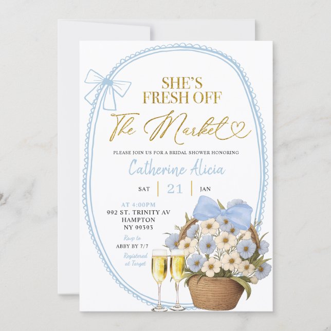 Invitación Spring Floral Blue Coquette Daisy Bridal Shower (Anverso)