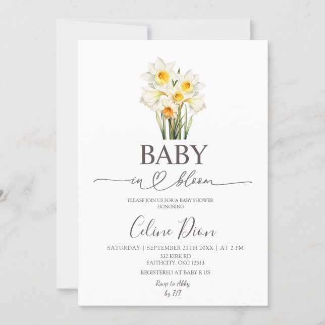 Invitación Spring Floral Daffodil Baby in Bloom (Anverso)