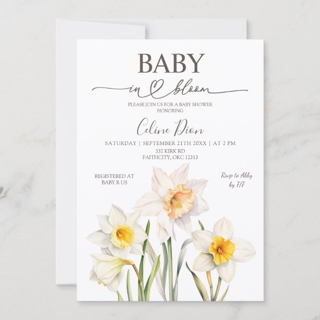 Invitación Spring Floral Daffodil Baby Shower  (Anverso)