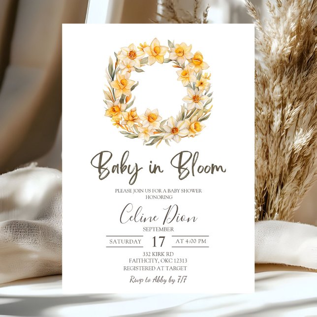 Invitación Spring Floral Daffodil Wreath Baby Shower  (Subido por el creador)