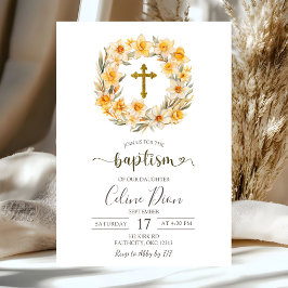 Invitación Spring Floral Daffodil Wreath Baptism