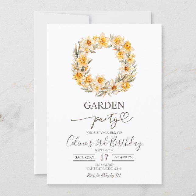 Invitación Spring Floral Daffodil Wreath Birthday Party (Anverso)