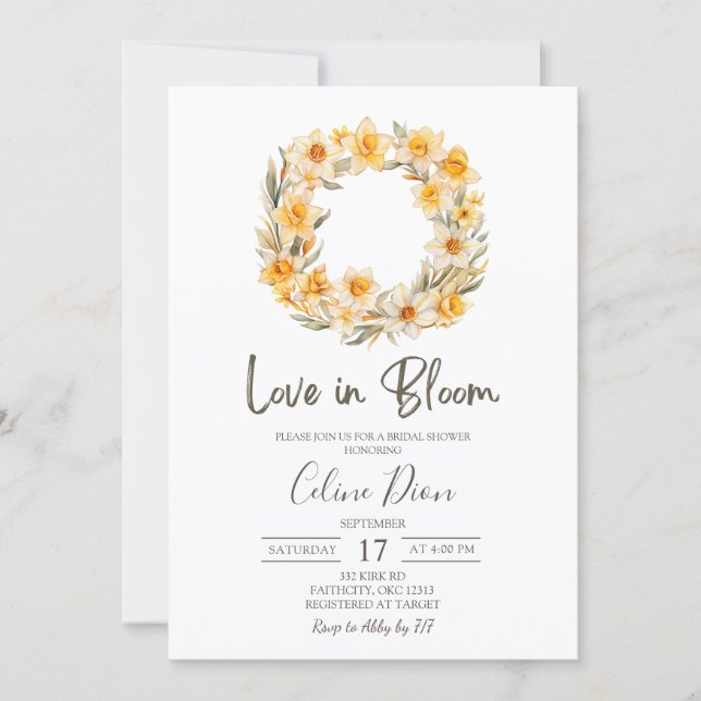 Invitación Spring Floral Daffodil Wreath Bridal Shower (Anverso)