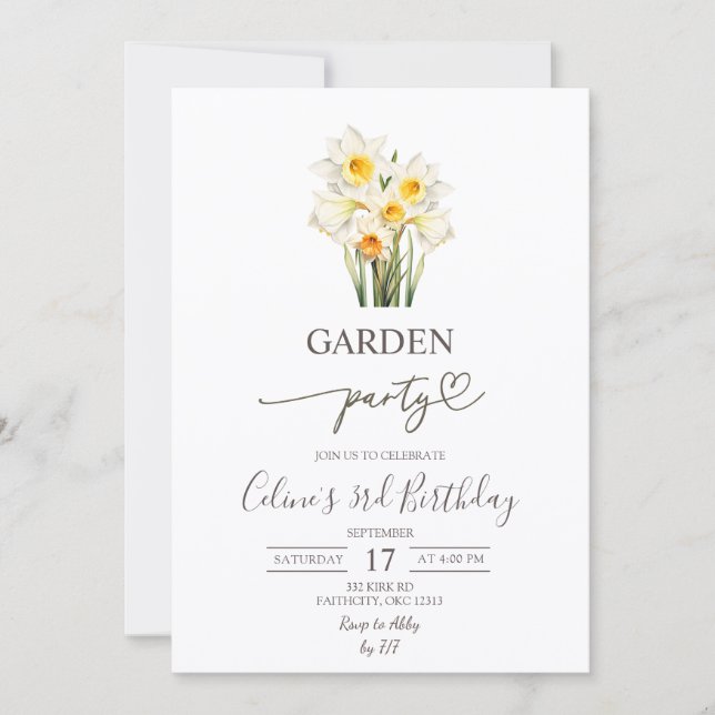 Invitación Spring Floral Daffodil Wreath Garden Party (Anverso)