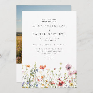 Invitación Spring Floral Meadow QR Code Photo Wedding