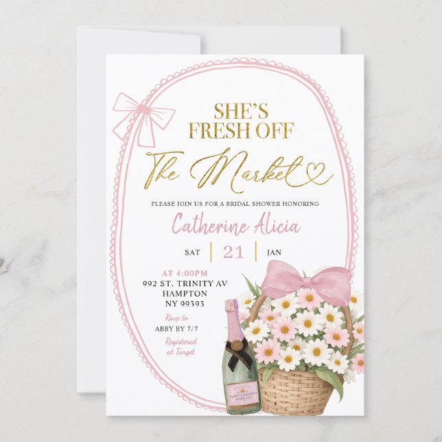 Invitación Spring Floral Pink Coquette Daisy Bridal Shower (Anverso)