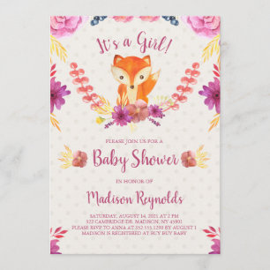 Invitación Spring Floral y Fox Baby Shower