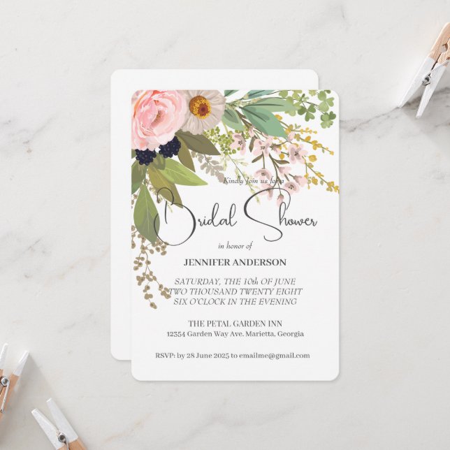 Invitación Spring Garden Floral Bouquet Bridal Shower (Anverso/Reverso In Situ)