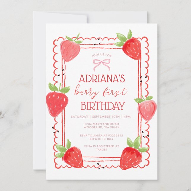 Invitación Spring Girl Berry First Birthday Invitation (Anverso)