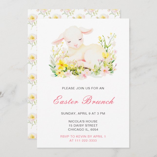 Invitación Spring Lamb Easter Brunch (Anverso / Reverso)