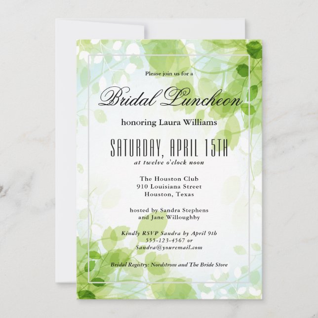 Invitación Spring Leaves Garden Floral Bridal Luncheon (Anverso)