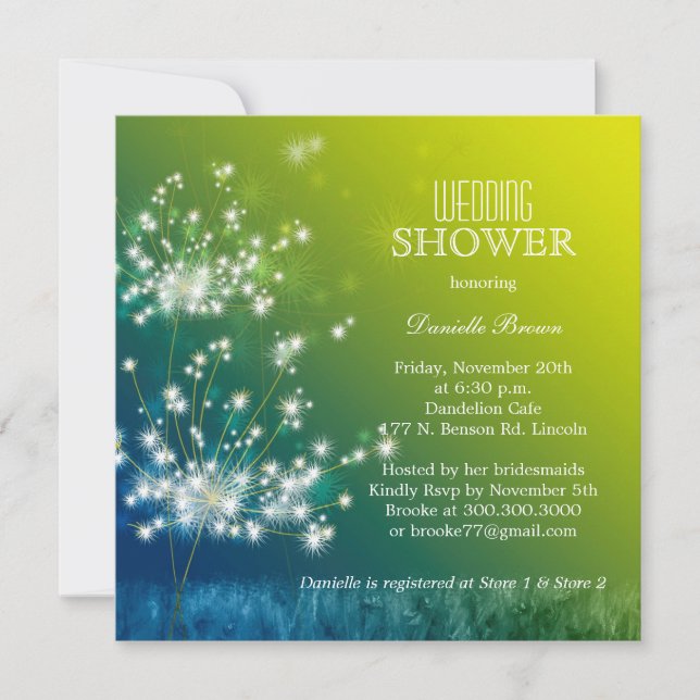 Invitación Spring Meadow Dandelions Bridal Shower (Anverso)