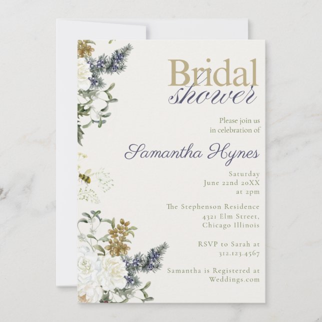 Invitación Spring or Winter floral Bridal Shower  (Anverso)