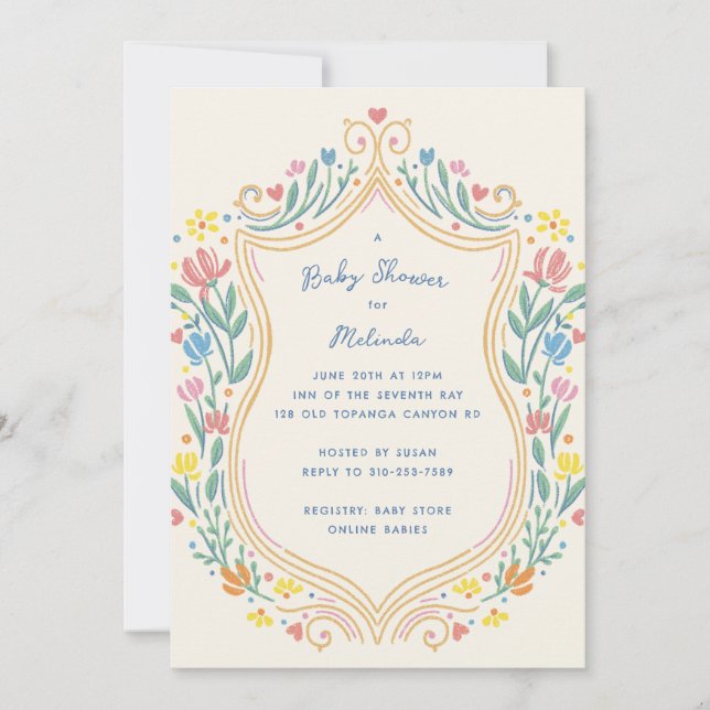 Invitación Spring Pastel Floral Shield Baby Shower (Anverso)