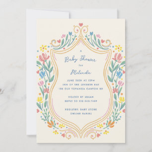 Invitación Spring Pastel Floral Shield Baby Shower