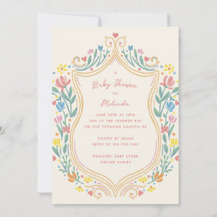 Invitación Spring Pastel Floral Shield Baby Shower