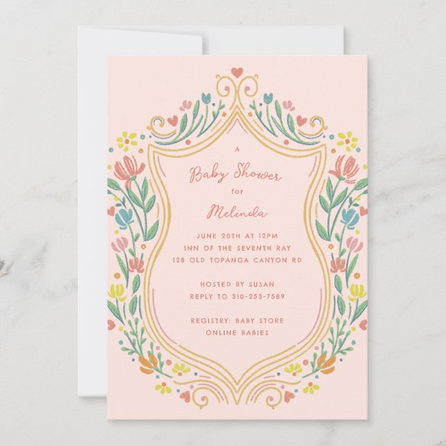 Invitación Spring Pastel Floral Shield Baby Shower (Anverso)
