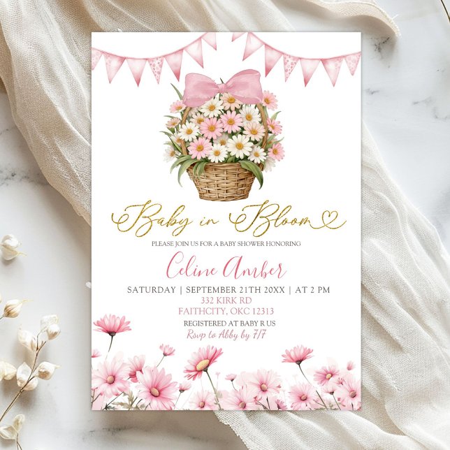 Invitación Spring Pink Daisy Baby Bloom Coquette Baby Shower (Subido por el creador)
