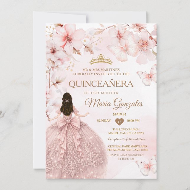 Invitación Spring Sakura Quinceañera Sweet 16 Cherry blossom  (Anverso)