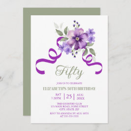 Invitación Spring Violet Flower Greenery Birthday