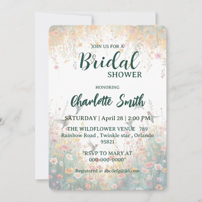 Invitación Spring Watercolor Birds Floral Monogram Wildflower (Anverso)