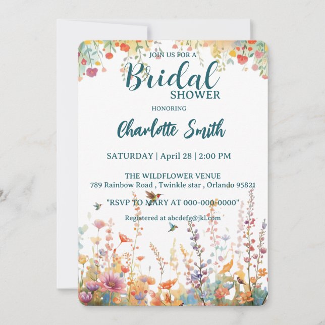 Invitación Spring Watercolor Birds Floral Monogram Wildflower (Anverso)