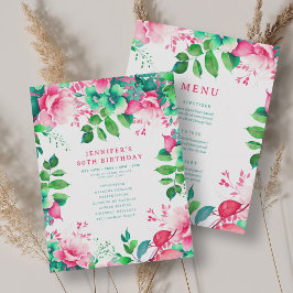 Invitación Spring Watercolor Floral 80 Birthday Program Menu