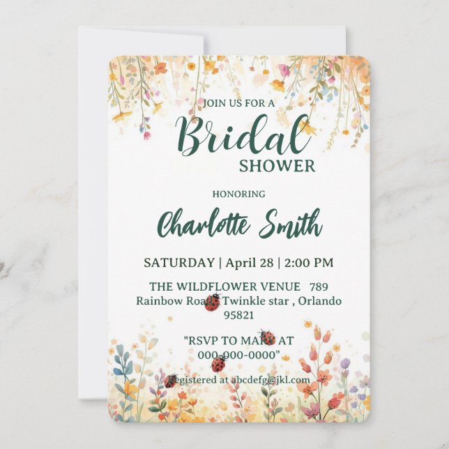 Invitación Spring Watercolor ladybug Floral Wildflower Name (Anverso)