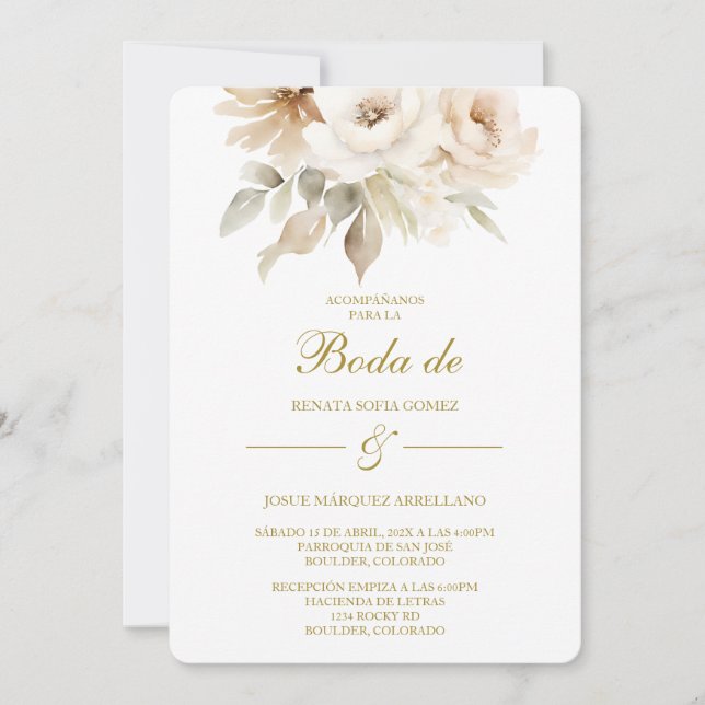 Invitación Spring white flower Wedding Invitation in Spanish (Anverso)