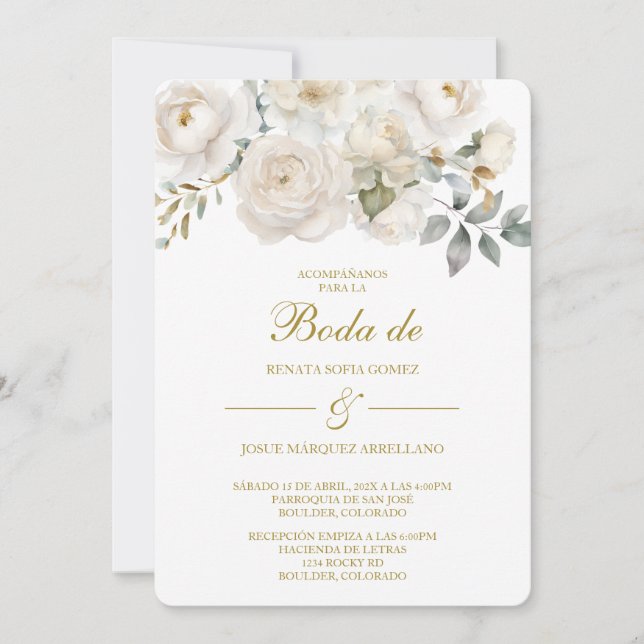 Invitación Spring white flower Wedding Invitation in Spanish (Anverso)