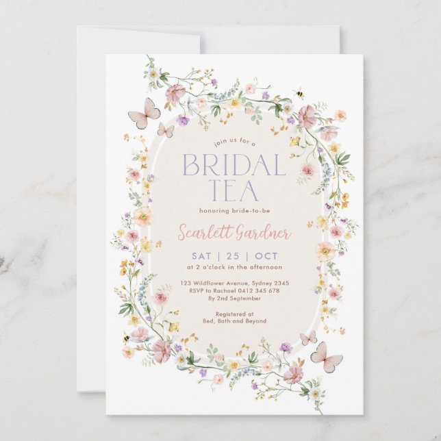 Invitación Spring Wildflower Butterfly Bridal Tea (Anverso)