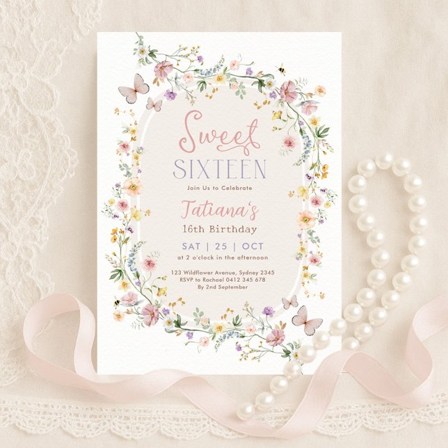 Invitación Spring Wildflower Butterfly Garden Sweet 16 (Subido por el creador)