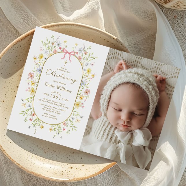 Invitación Spring Wildflower Meadow Christening Photo (Subido por el creador)