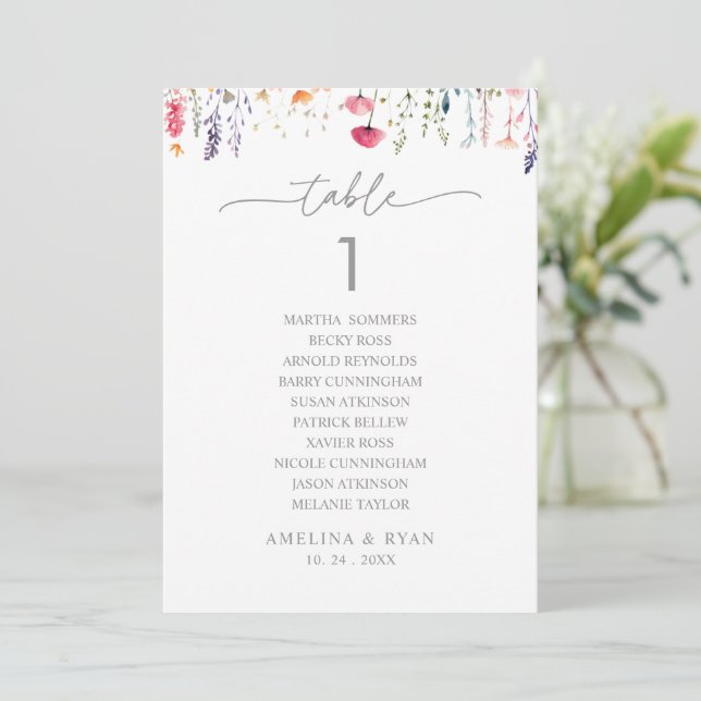 Invitación  Spring Wildflower Table Number 1 Seating Chart (Anverso de pie)